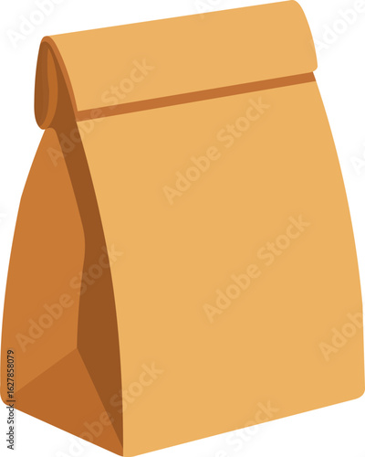 Classic brown paper lunch bag illustration ready for school or a picnic lunch, simple and nostalgic
