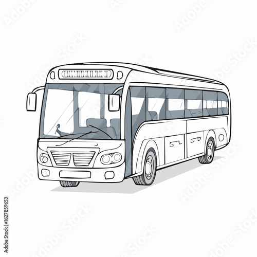 Monochrome Bus Illustration: Detailed Outline of a Modern Coach for Transportation Design