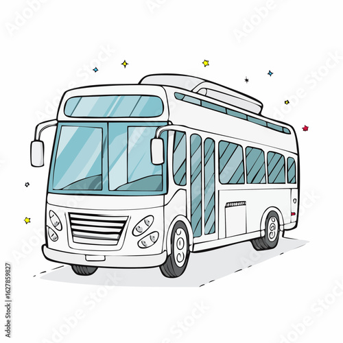 Illustration of a modern touring bus with luggage rack on the roof ideal for travels