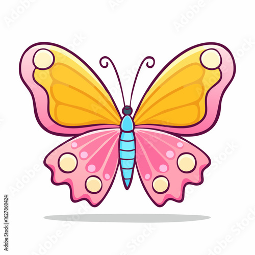 A delightful pink and yellow cartoon butterfly illustration, perfect for children's designs