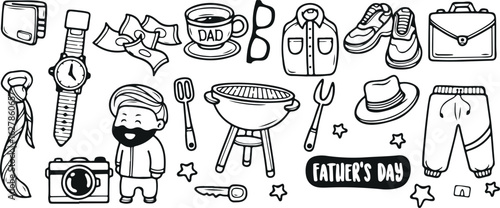  BBQ Grill and Outdoor Cooking Doodle – BBQ, Grill, Barbecue, Tongs, Ketchup, Outdoor Cooking, Picnic, Summer, Hot Dog, Food, Hand Drawn, Doodle Style, Cookout, Black and White, Minimal Art, Fire, Wee