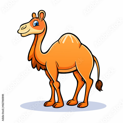 Cartoon Camel Standing Isolated on White Background with a Desert Animal Concept