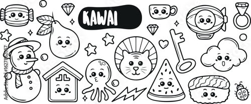 Kawaii Animal and Food Doodles – Cute, Lion, Pizza, Cartoon, Panda, Stars, Manga, Happy, Whimsical, Smiling, Kids Design, Girly, Fun, Kawaii Art, Pastel Look, Character