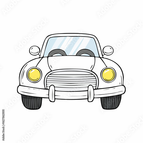 Cartoon illustration of a classic car with a cheerful and playful design