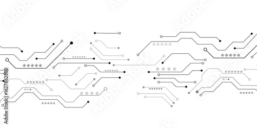 Abstract grey circuit line technology pattern on white background, futuristic vector illustration of digital circuitry design for tech background