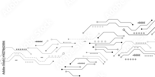 Abstract grey circuit line technology pattern on white background, futuristic vector illustration of digital circuitry design for tech background