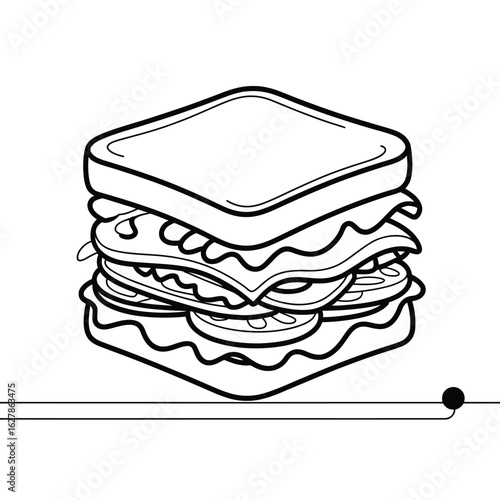 Hand drawn illustration of a stacked sandwich with multiple layers