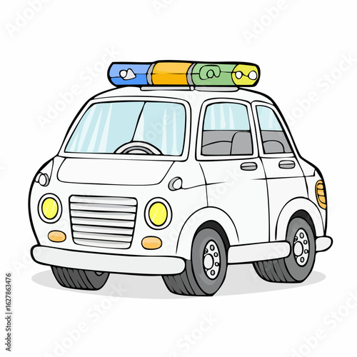 Cartoon police car illustration showcasing a classic law enforcement vehicle design