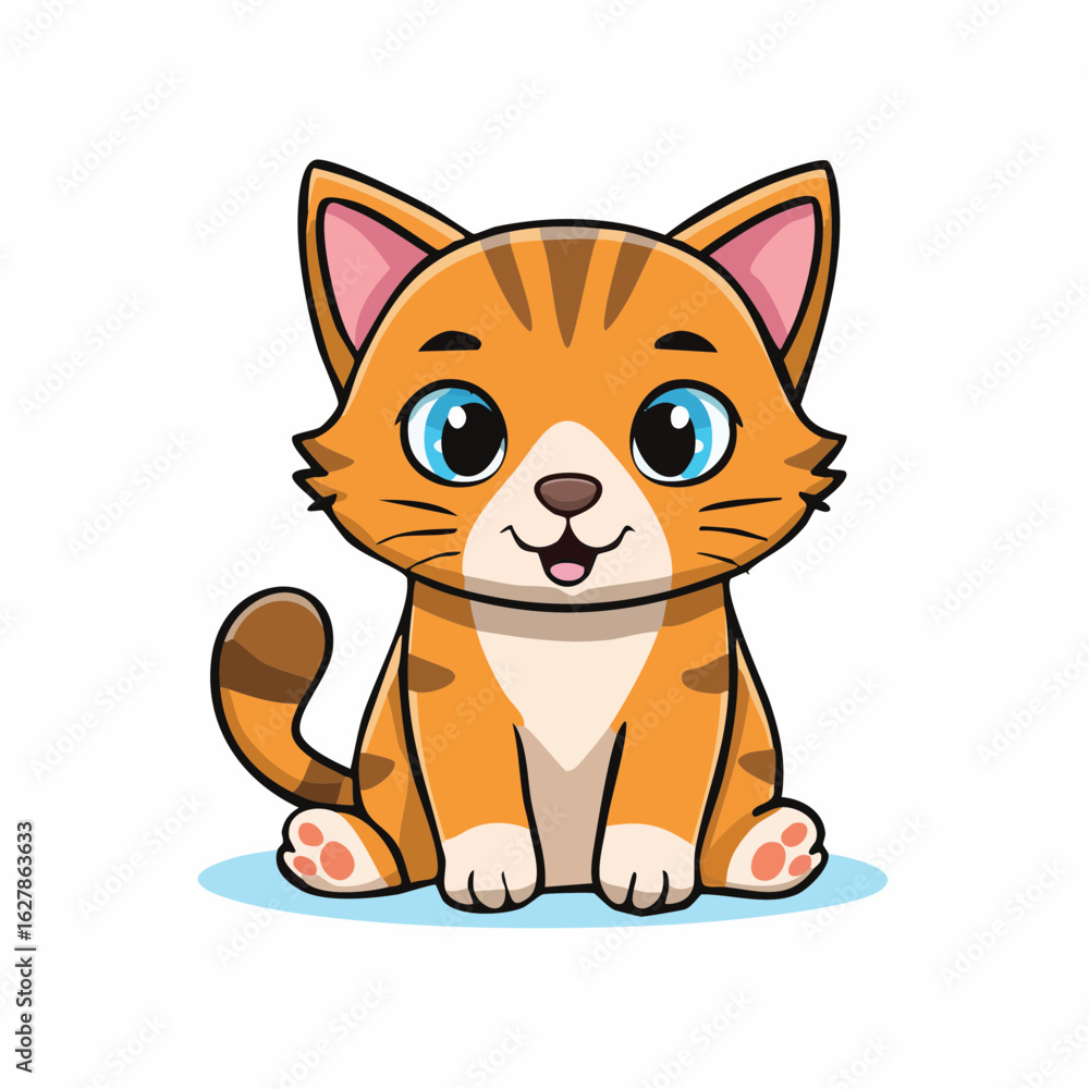 Obraz premium Adorable Orange Tabby Kitten Cartoon Character with Big Blue Eyes and Playful Expression