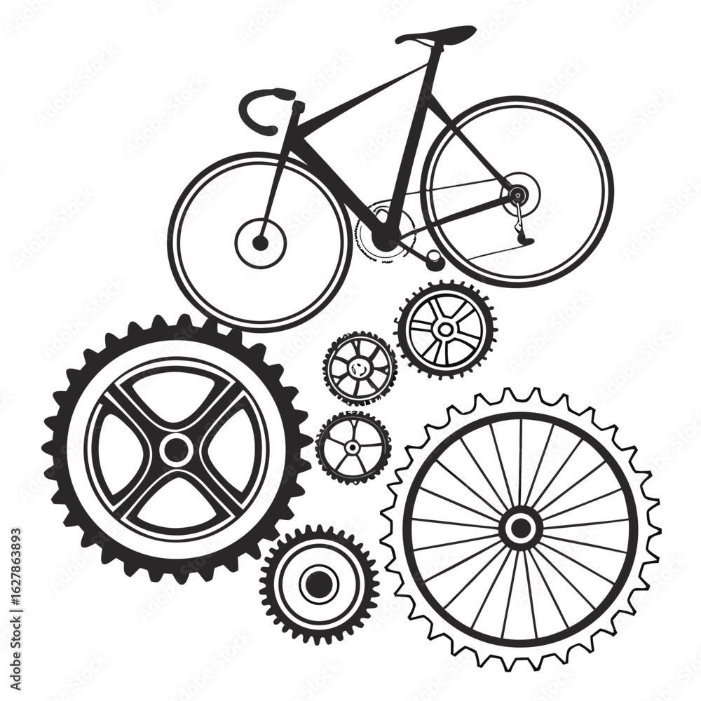 Fototapeta premium Bicycle Components and Gears Vector Illustration bike cogs