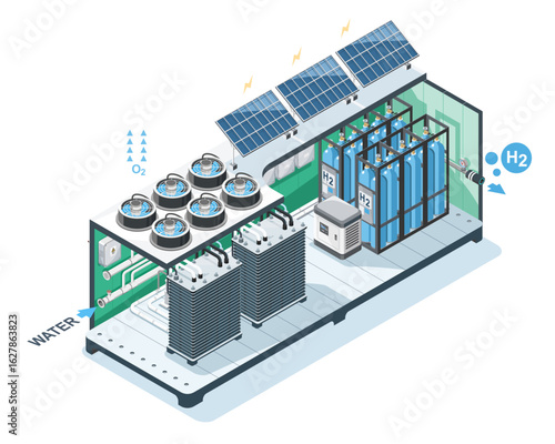 green hydrogen H2 PEM water electrolyser station isometric fuel cell generator industrial isolated