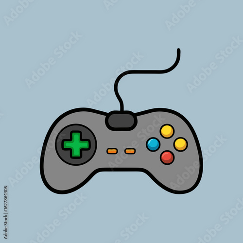 Gray Video Game Controller with Colorful Buttons and Wire gaming gamepad