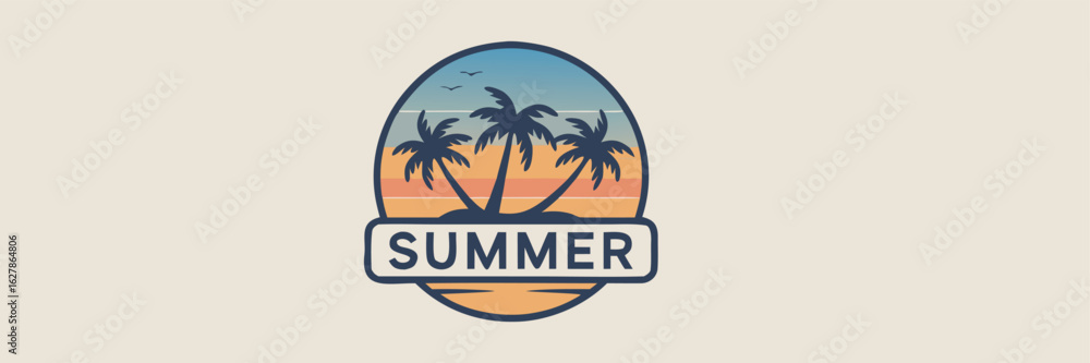 Obraz premium Summer Tropical With Palm Trees Silhouette, Blue Sky and Birds for Vacation or Logo