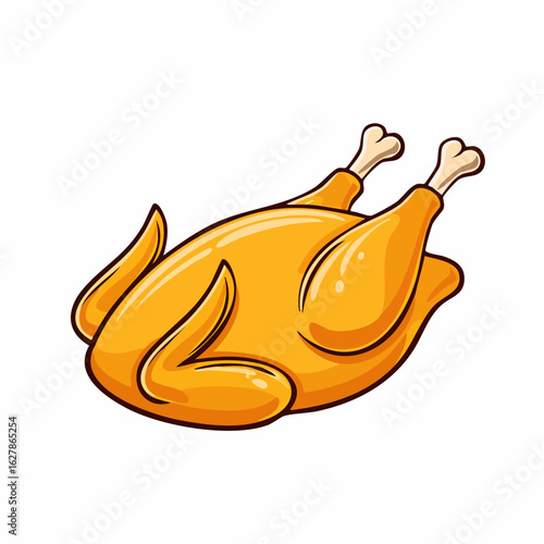 Cartoon Style Roasted Chicken: Appetizing Meal Ready for a Festive Celebration