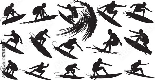 Canvas Print Silhouette of a man riding a surfboard, capturing the energy and motion of surfing