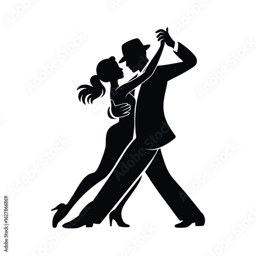 Silhouette of a couple dancing the tango with passion and elegance