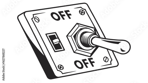 Illustration of a toggle switch in the off position with screws and the word off displayed twice