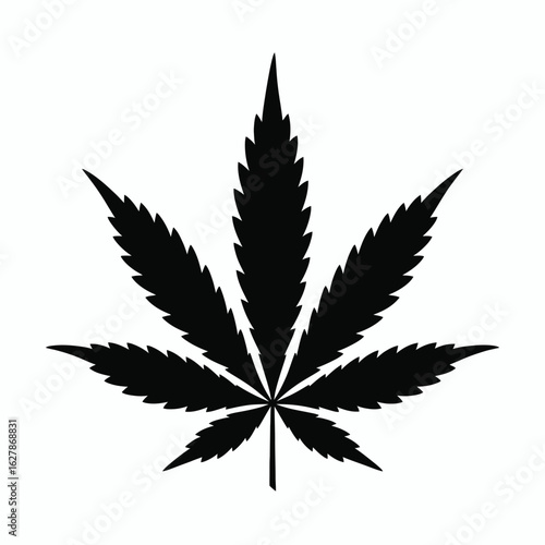 Black silhouette of a cannabis leaf on a white background