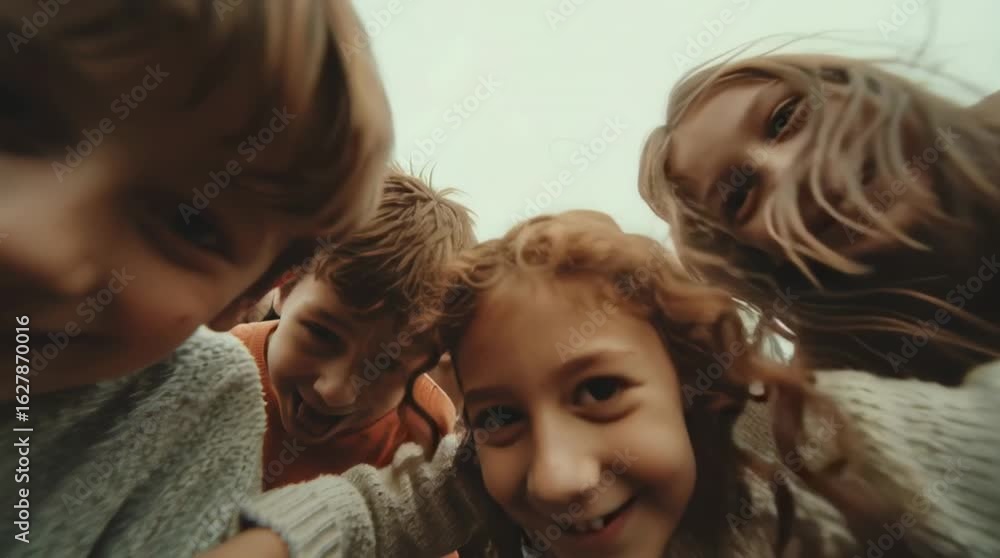 A group of children having fun against the sky A group of children having fun against the sky