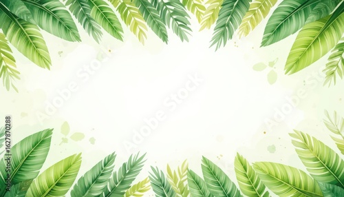 A beautiful border of vibrant green leaves and foliage frames your design with a touch of nature's elegant spring growth