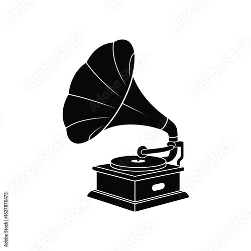 Vintage gramophone silhouette with horn and turntable
