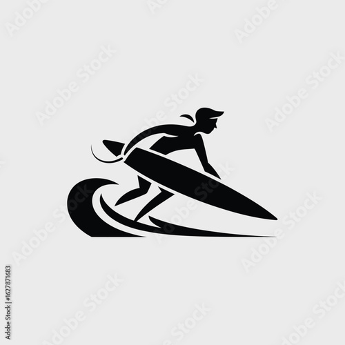 Silhouette of a surfer riding a wave on a surfboard