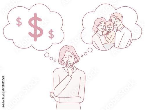 A thoughtful and contemplative individual carefully weighing their financial concerns against important family values