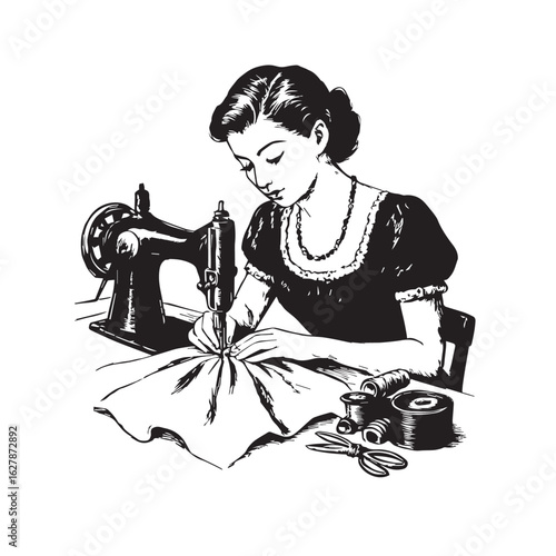 Classic tailoring moment silhouette icon vector flat illustration on white background.