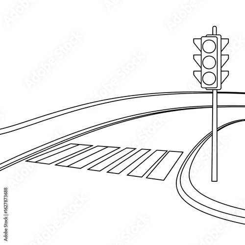 Simple line drawing of a traffic light and crosswalk on a road