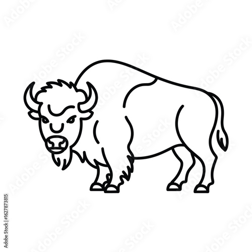 Stylized line art illustration of a bison standing
