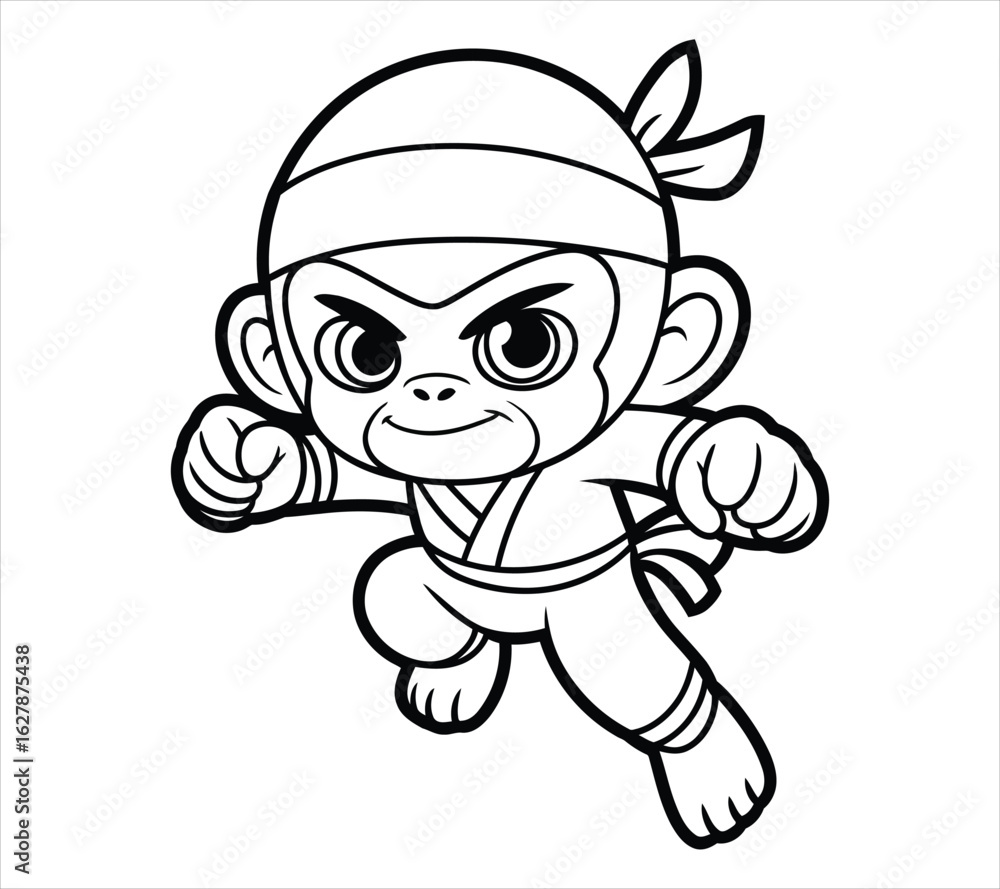 Fototapeta premium Vector Line Art of a Cute Monkey Cub