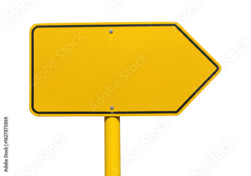 Blank yellow arrow sign indicating direction, isolated on transparent background