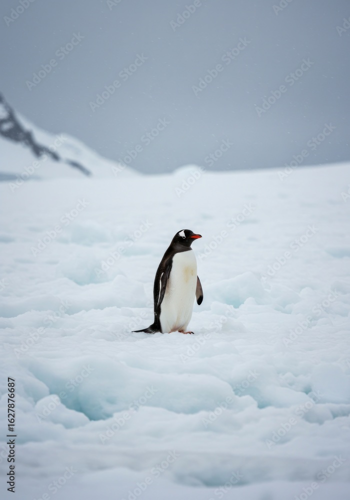 Obraz premium Penguin on icy landscape