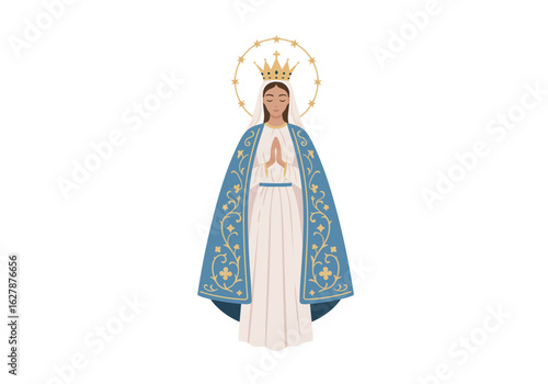 Virgin Mary in Blue Mantle and Gold Crown.