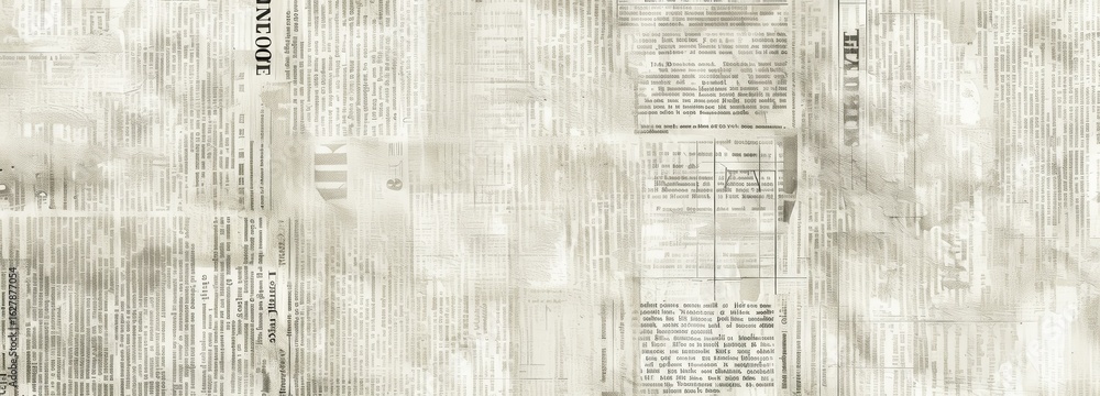 Fototapeta premium Lots of old newspapers on horizontal surface. Background texture, top view, blurred