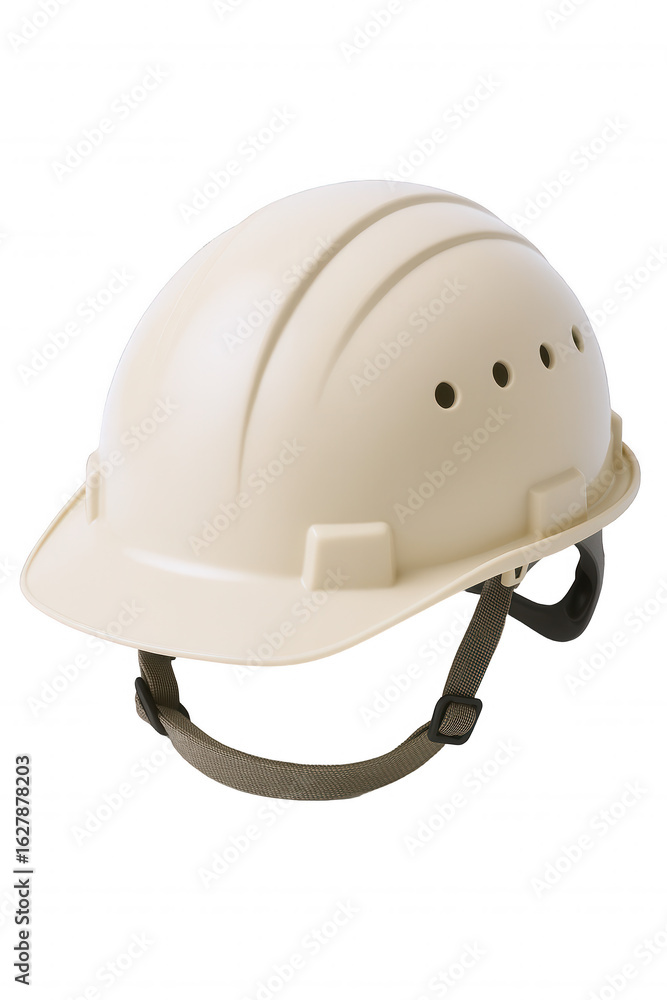 Fototapeta premium Modern Beige Hard Hat with Adjustable Strap and Ventilation Holes, Essential Safety Gear for Construction and Industrial Work