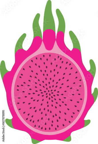 Vibrant Pink Dragon Fruit Slice with Numerous Tiny Black Seeds