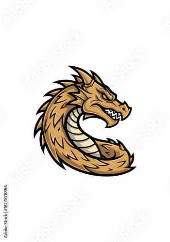 Dragon mascot with fierce expression and formidable features, embodying strength and mystique. Dragon mascot design features intricate details, bold lines, and dynamic pose, making it ideal as emblem.