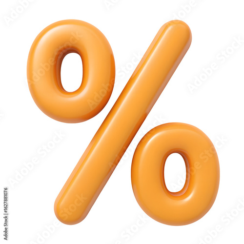 Orange doughnut shaped percentage symbol isolated on transparent background