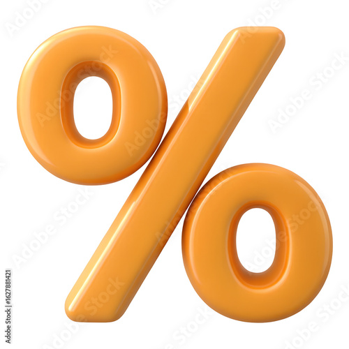 Orange 3d percentage symbol isolated on transparent background