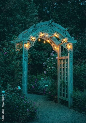 Garden archway at twilight