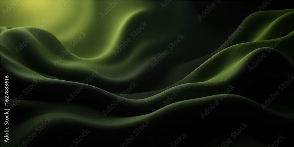 Obraz premium Green silk wave fabric texture with smooth flowing satin design abstract background wallpaper