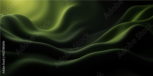 Green silk wave fabric texture with smooth flowing satin design abstract background wallpaper
