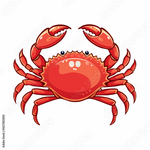 Illustration of a Cartoon Crab with Detailed Features and Bright Red Coloration