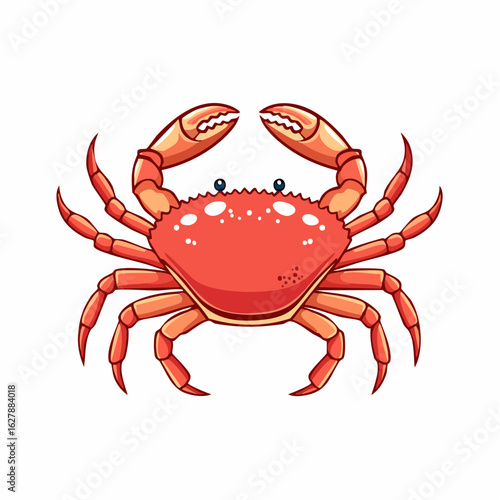 Cartoon depiction of a vibrant red crab with detailed line art illustration artwork