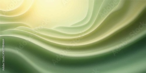 Abstract colorful green wave background with smooth flowing silk texture and soft satin fabric design pattern