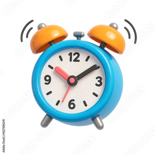 A vibrant cartoon alarm clock rings with a joyful, energetic morning wake-up call.
