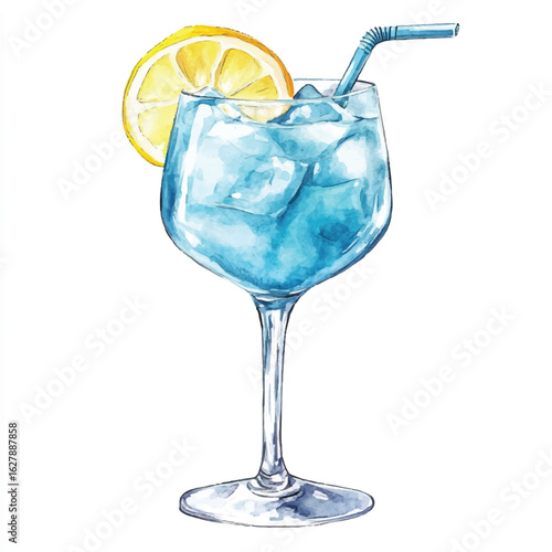 a cute Blue lagoon cocktail with lemon twist