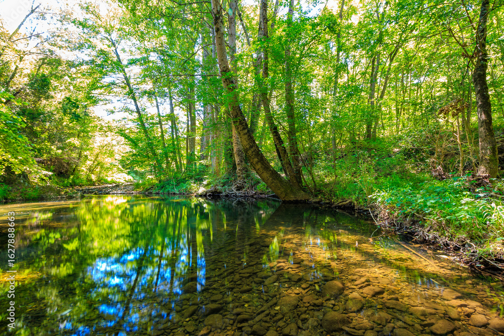 Obraz premium The Orbieu River in French Occitania. Its source is in the Corbières in Aude. 