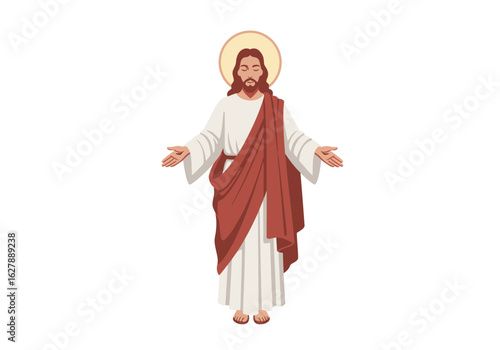 Jesus Christ Depiction of the Son of God Religious Figure Open Arms Peaceful Expression.